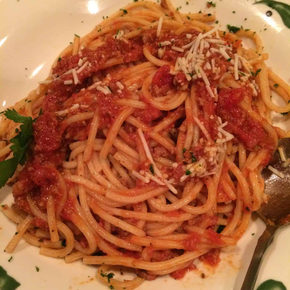 Bucatini with Spicy Three Meat Sauce at Olive Garden