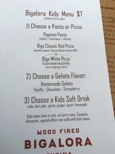 Bigalora Restaurant Week - Kids Menu