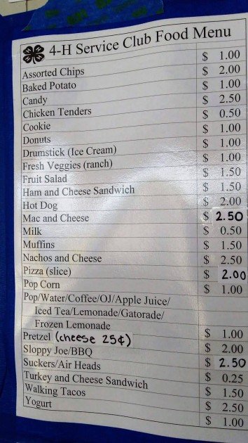 Ann Arbor 4-H County Fair - Food Menu