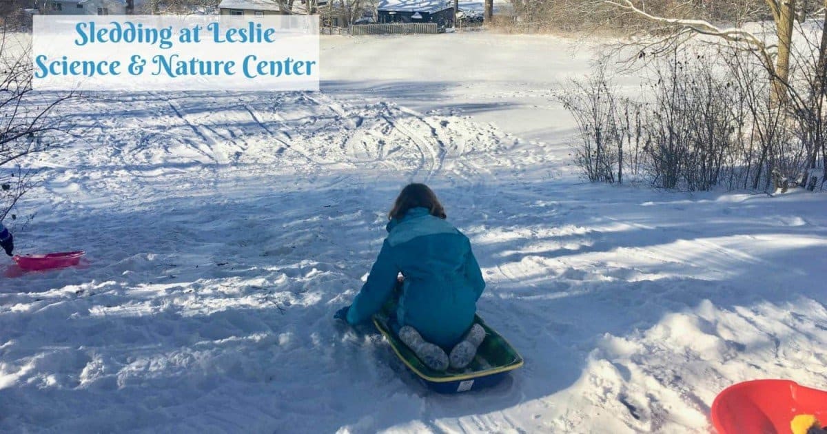Sledding at Leslie Science & Nature Center