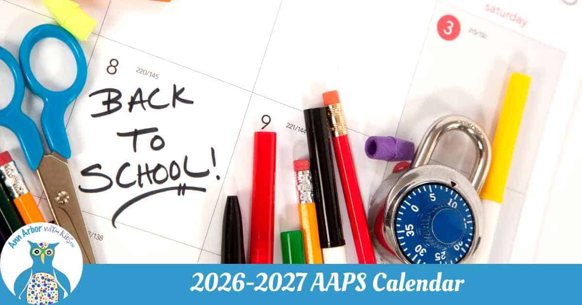 2026-2027 AAPS Calendar - Paper Calendar with Back to School written on it and various school supplies laying on top.