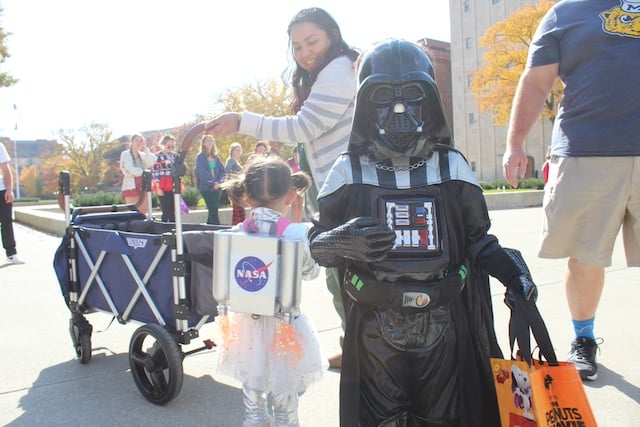 Kids dressed as Darth Vader and a NASA astronaut at DMUM Sppok-a-thon
Photo provided by DMUM