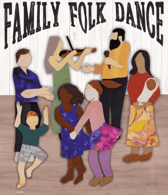 Family Folk Dance - Drawings of people playing music and folk dancing