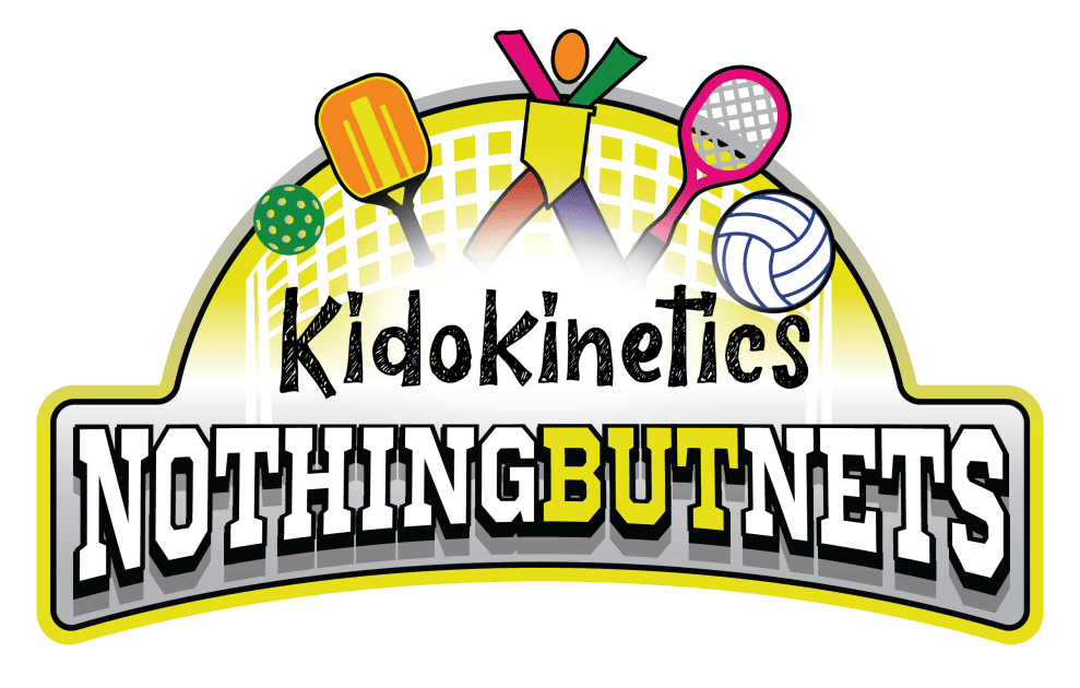 Kidokinetics - Nothing But Nets
logo with ball, paddle, racket, and volleyball