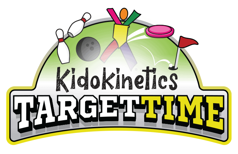 Kidokinetics - Target Time
logo with bowling pin, balls, firsbee, and golf hole and flag