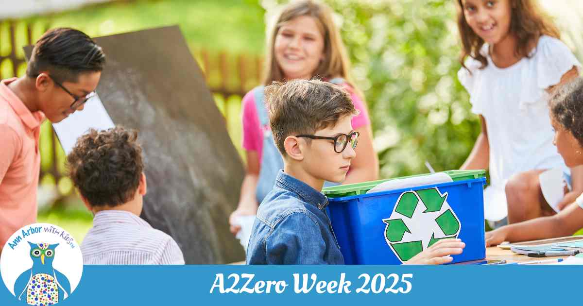 A2Zero Week - teens & tweens work outside on recycling and learning sustainability