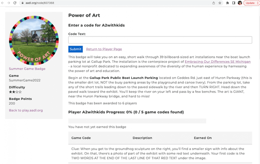 AADL Summer Game - Explorer Badge website screenshot