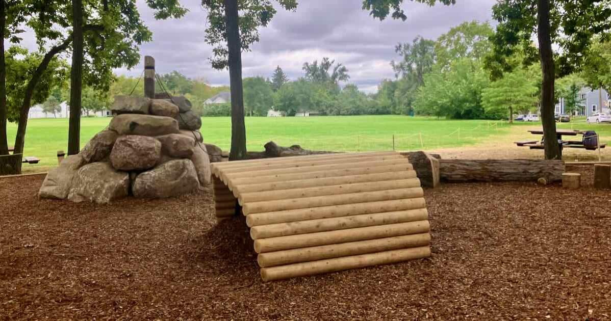 Allmendinger Park playground - new rocks to climb and log tunnel to crawl through