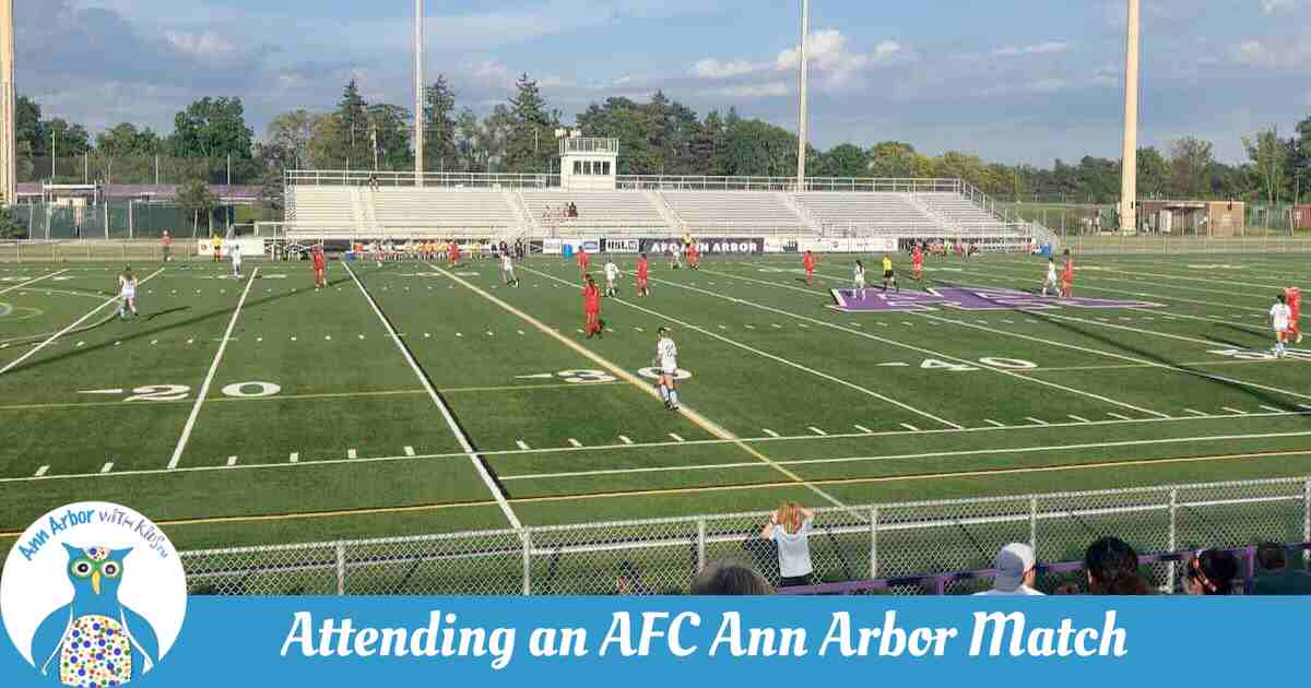 Attending an AFC Ann Arbor game - Our View from the stands of a women's game. AFC Ann Arbor in light blue.