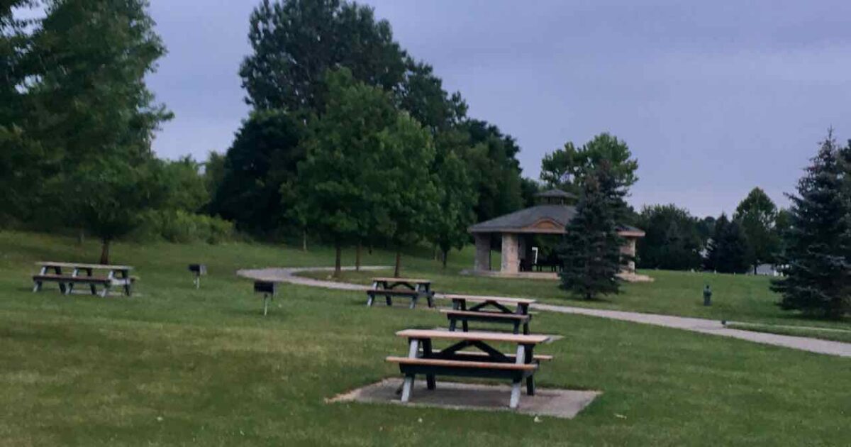 Dexter Community Park - Picnic tables in grass surrounding pavilion