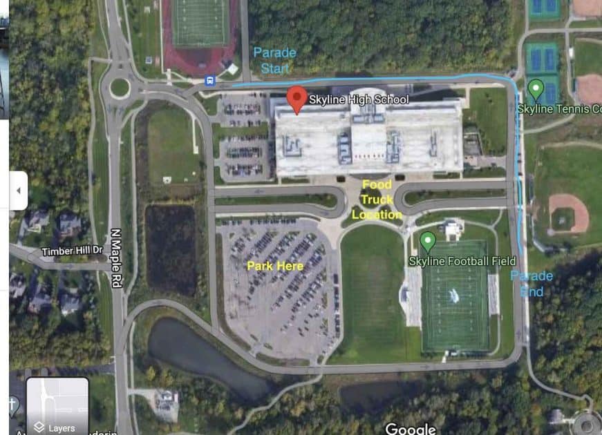 Map of Skyline Campus with Parade Route Highlighted