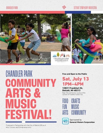 Kids move to the music and a mom dances while holding her child. Chandler Park Community Arts & Music Festival
Details in text are included in the text above and below image