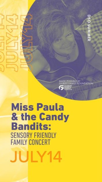 JULY 14 - Photo of musician with guitar DSO Summer - Made possible by Gilbert Family Foundation -  Miss Paula and the Candy Bandits: Sensory Friendly Family Concert
July 14